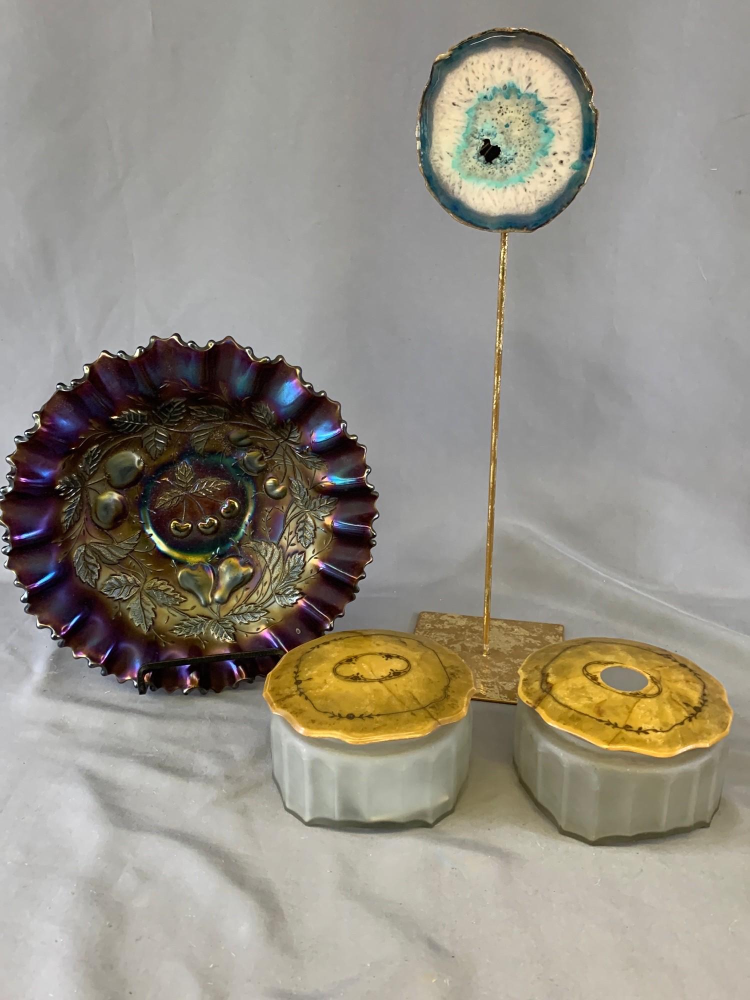 Powder Box and Hair Receiver, Bowl, and Geode Art: Powder Box and Hair Receiver, Bowl, and Geode Art
