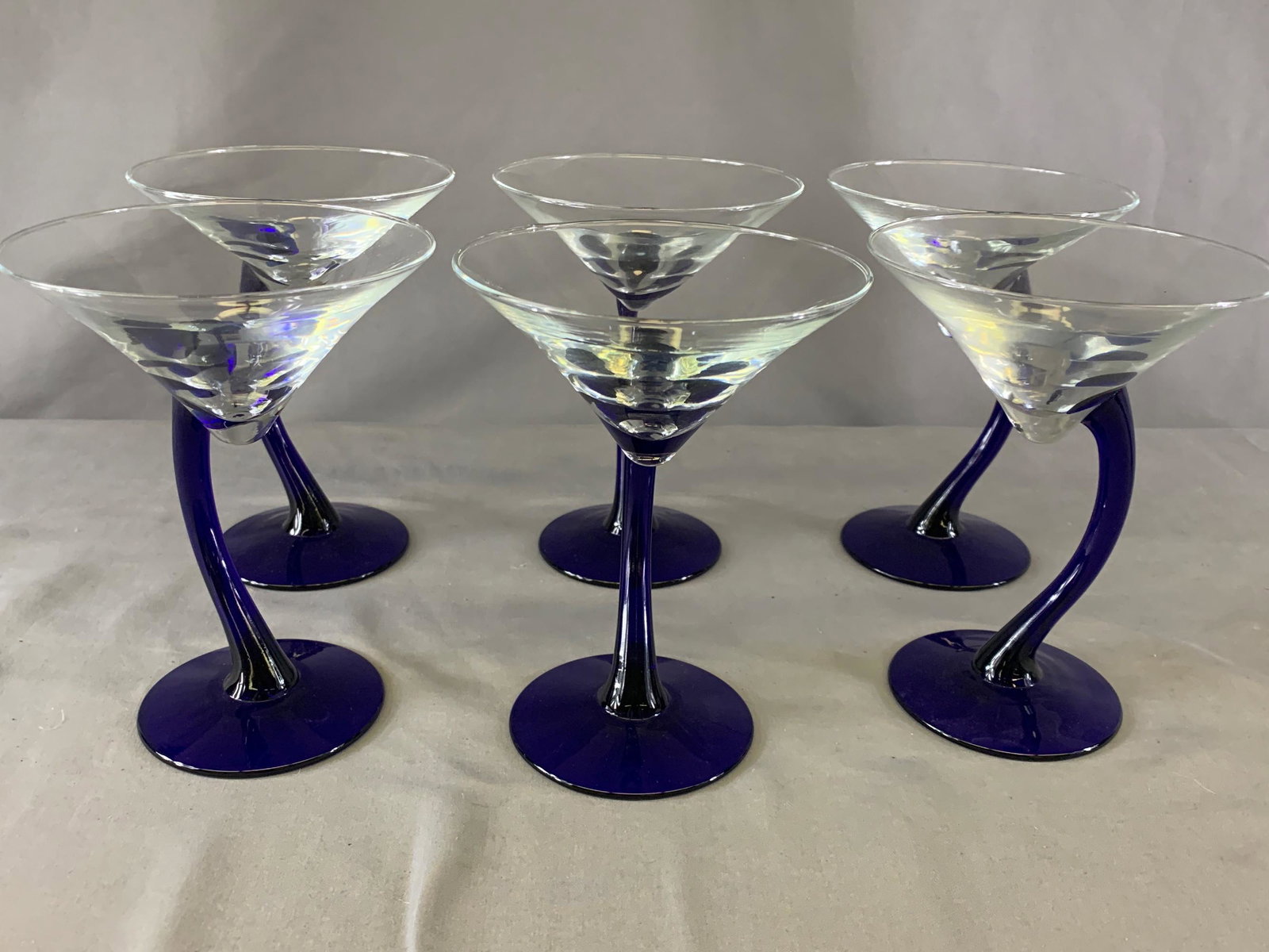 Six Blue/Clear Martini Glasses: Six Blue/Clear Martini Glasses