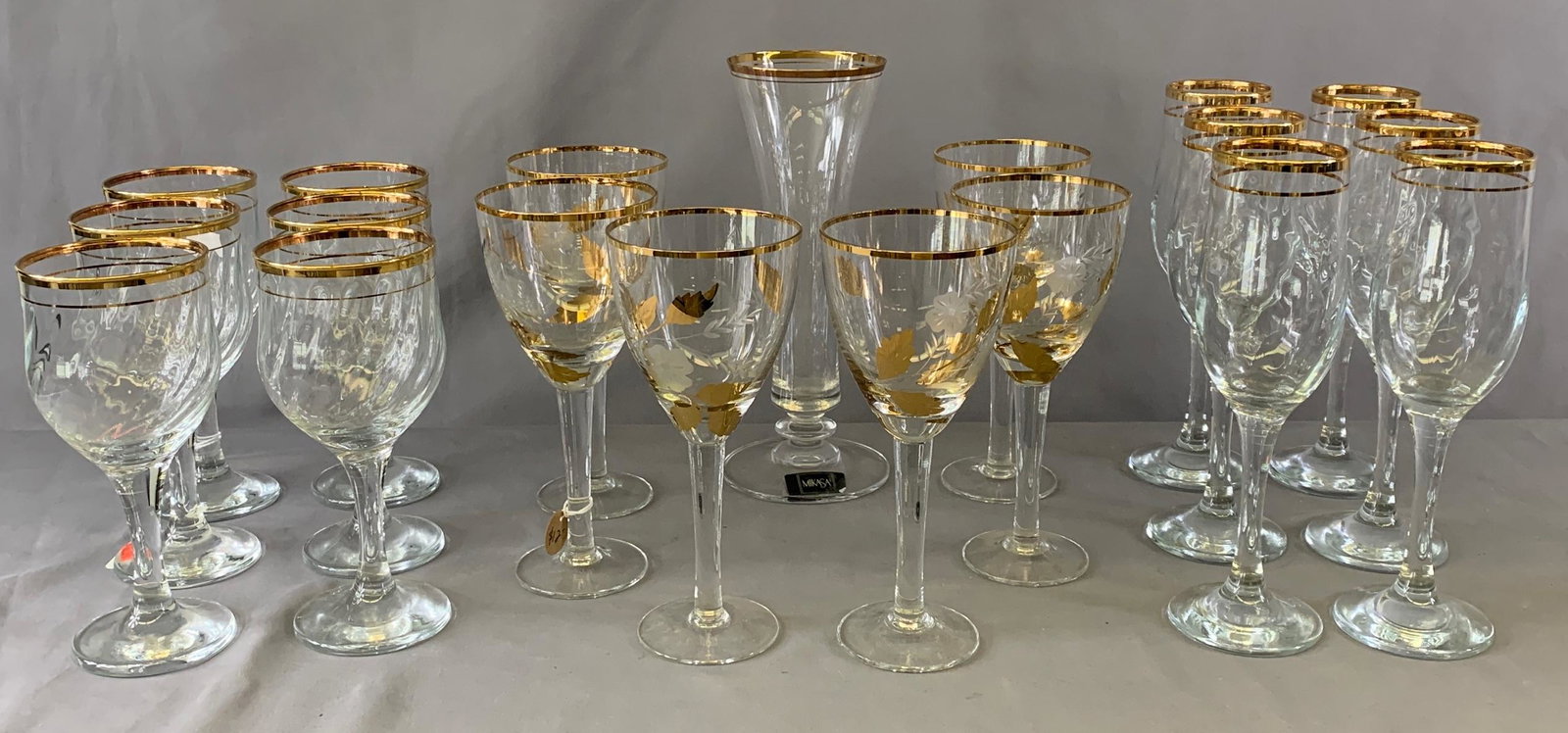 Gold-Rimmed Stemware and Mikasa Vase: Gold-Rimmed Stemware and Mikasa Vase
