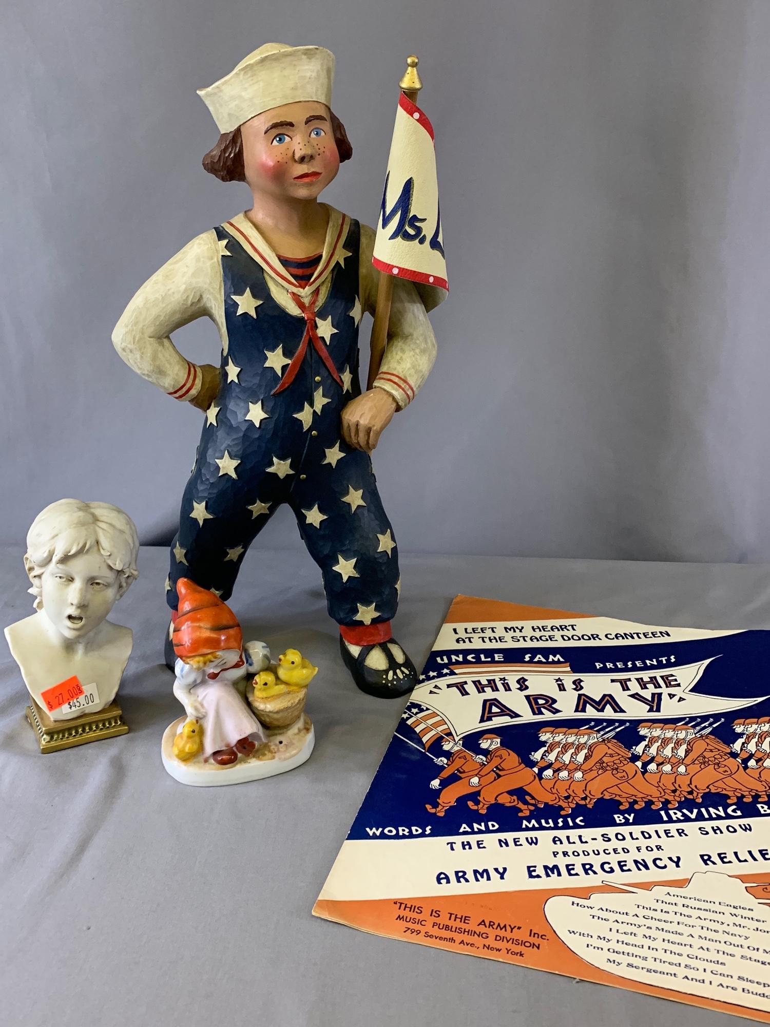 Liberty Statue, Occupied Japan Small Statue, Sheet Music: Measurements: 14” and under