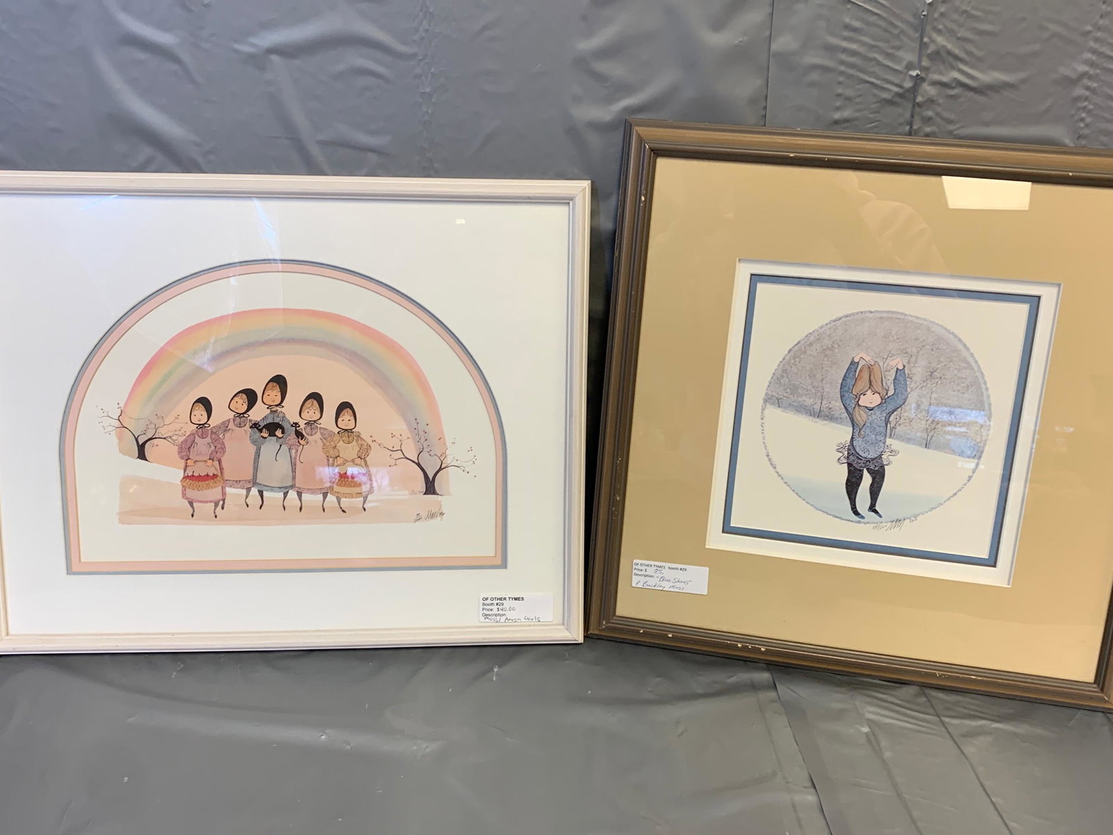 Moss Artwork: “Blue Shoes” and Amish Girls: Measurements: 16” x 20”; 19” x 19”