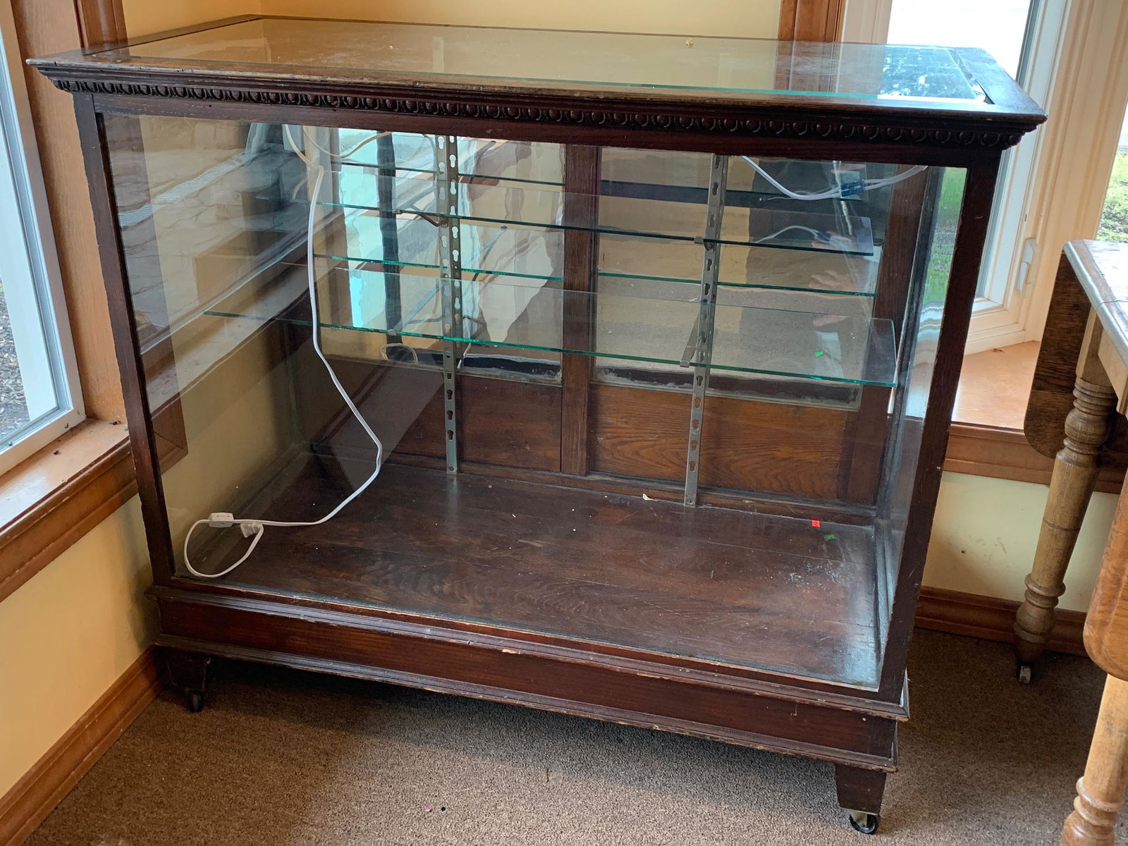 Antique Mirrored Display Case on Casters: Measurements: 46 x 22 x 40”
