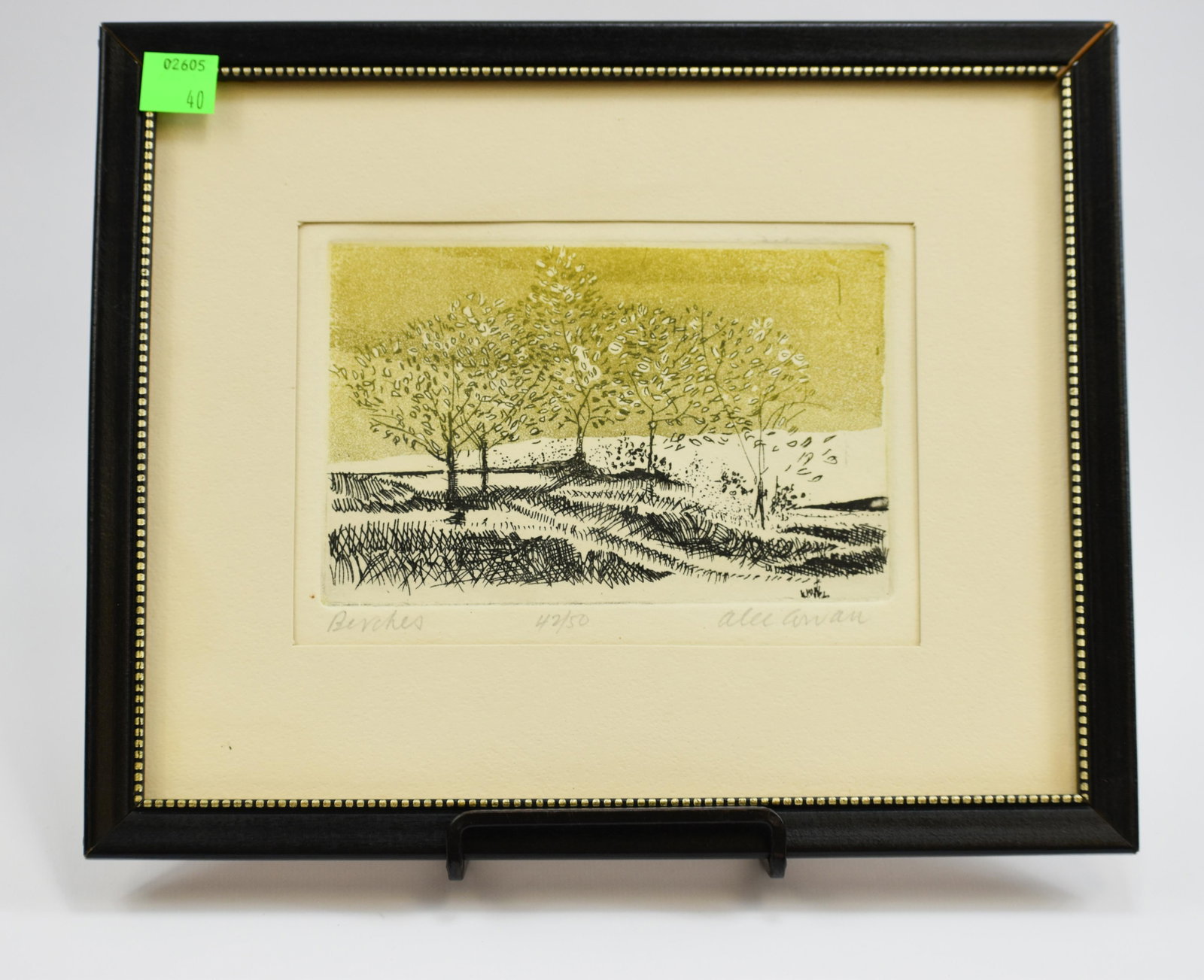 Original Color Etching Birches by Alec Cowan: Alec Cowan U. S. (Contemporary) "Birches" Original Color Etching, Signed, Edition 50 (51-18-42) 42/50 Height: 9.5 Width: 7.5 Measurement Unit: in