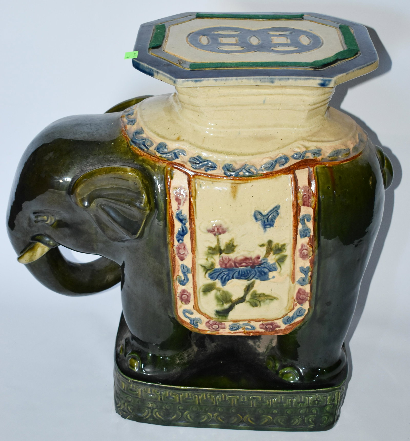 Large Antique Asian Elephant Ceramic Porcelain Pottery Art Garden Seat: Vintage Asian Ceramic or Porcelain Elephants Plant Holder Height: 22.5 Width: 24 Depth: 12 Measurement Unit: in
