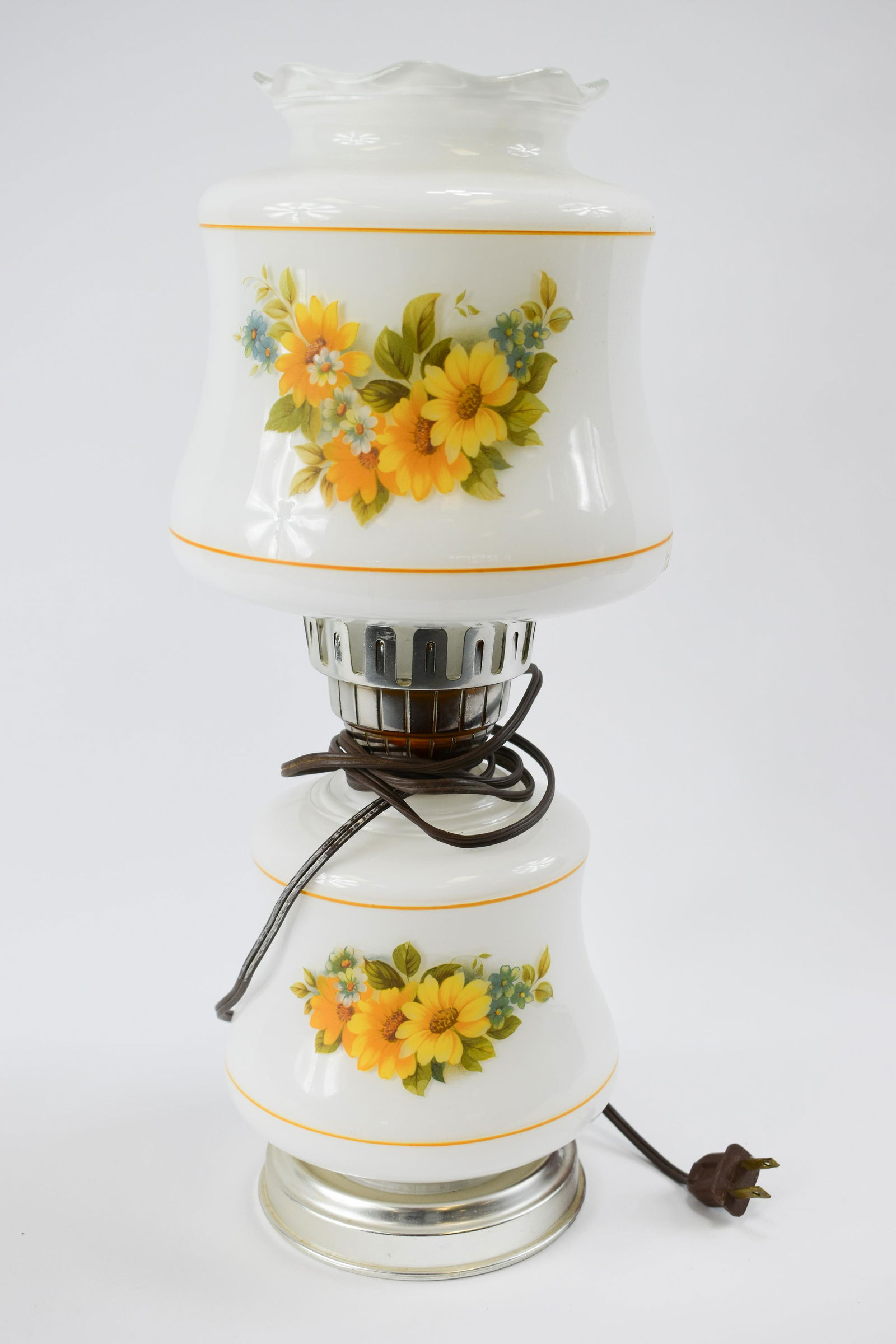 Vintage Gone With The Wind Milk Glass Hurricane Lamp Orange Floral: Broken