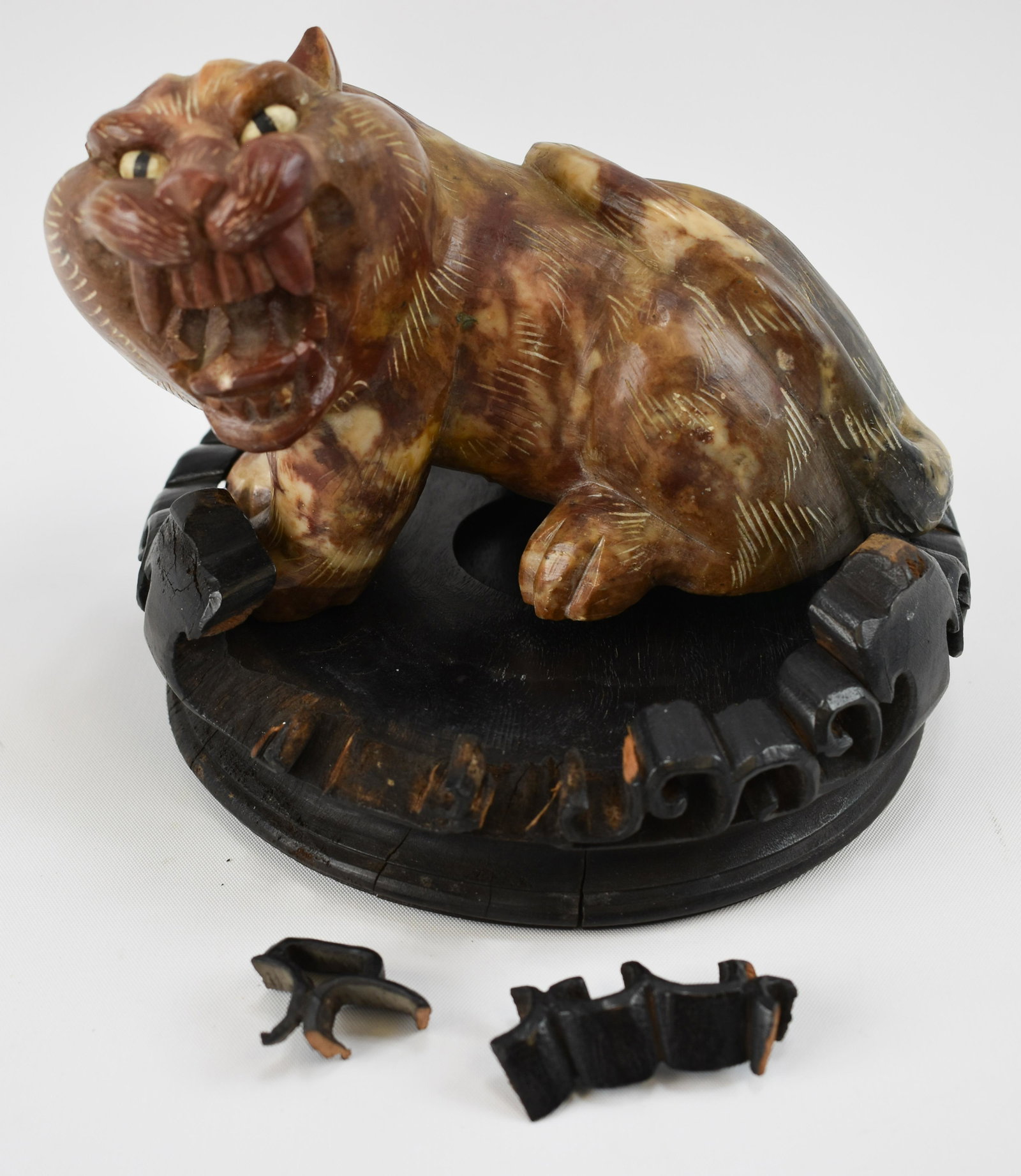 Asian Carved Tiger Netsuke with Stand: Stand is broken