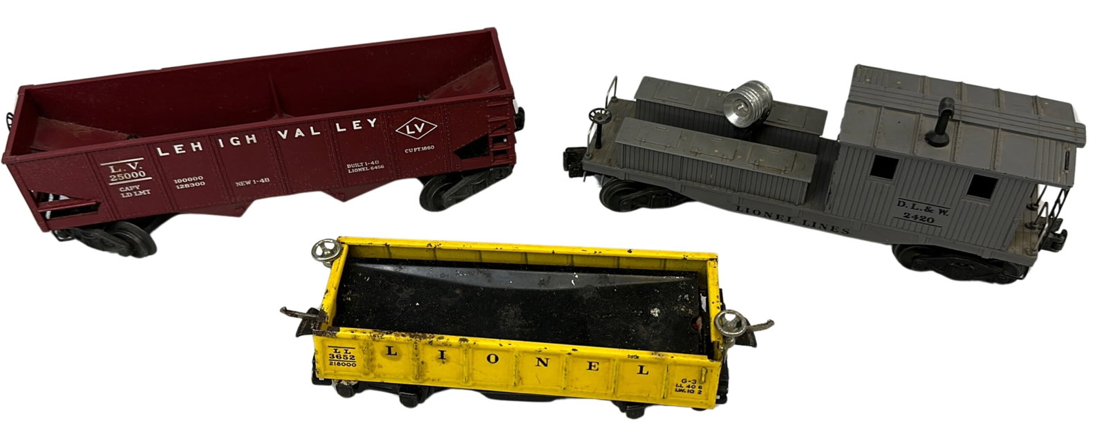 Lionel 2420 Searchlight Wrecking Car O 3651/2+6456: Lionel 2420 Searchlight Wrecking Car O 3651/2 Dumping Car + 6456 Red Hopper Original Boxes