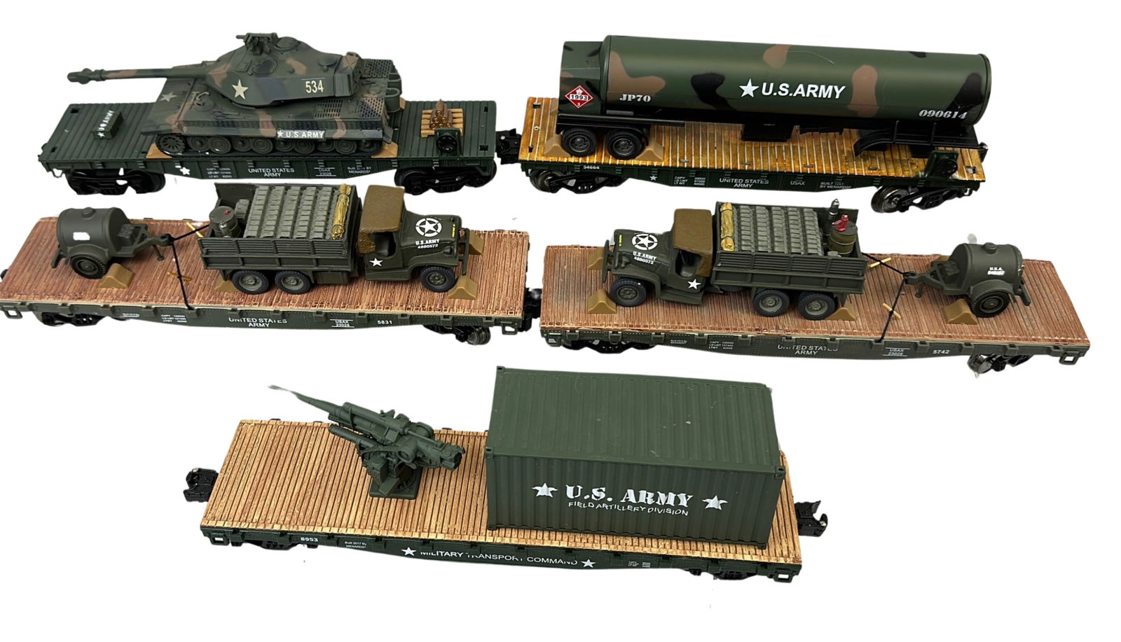 5 Menards Train Cars US Army Tank Truck Field Artillery (1 of 5)