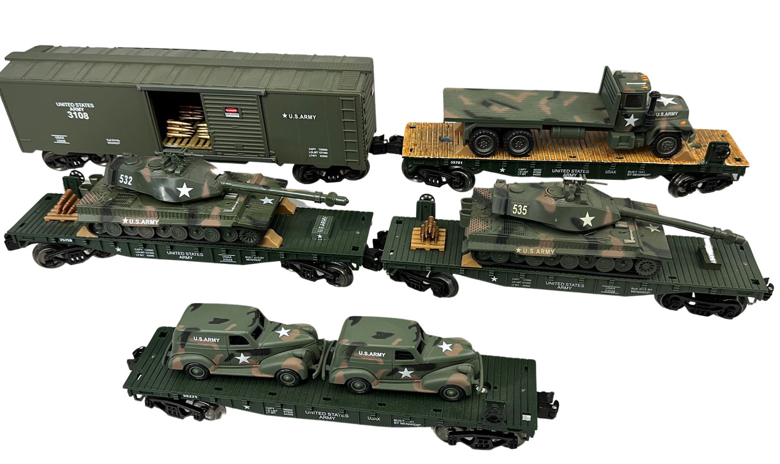 5 Menards Train Cars US Army Tanks Truck Ammo 59271 (1 of 7)