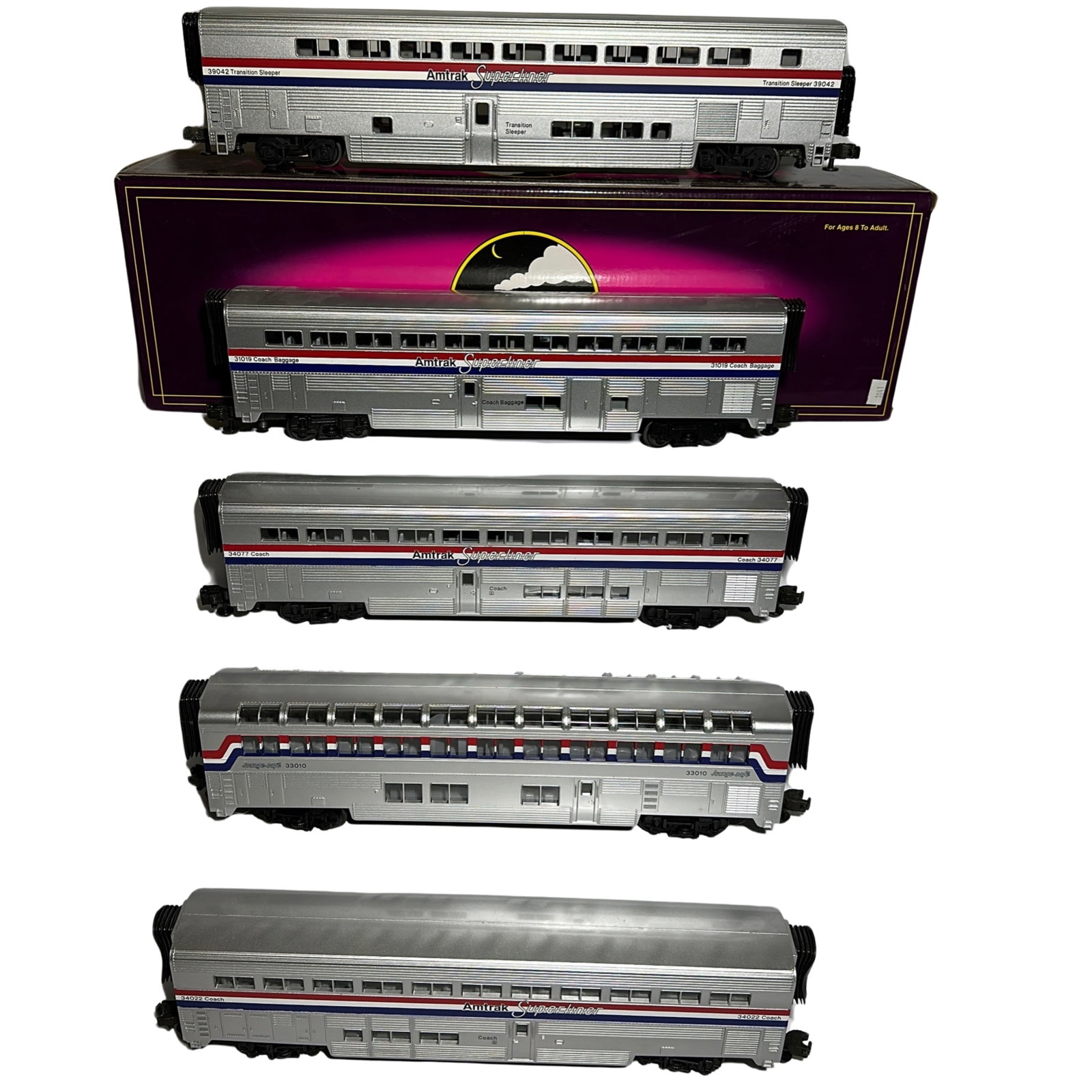 MTH Superliner Transition Sleep Amtrak 20-6540: MTH Rail King Superliner Transition Sleeper Amtrak Superliner II Trans Sleeper 20-6540 Boxed + 4 Car