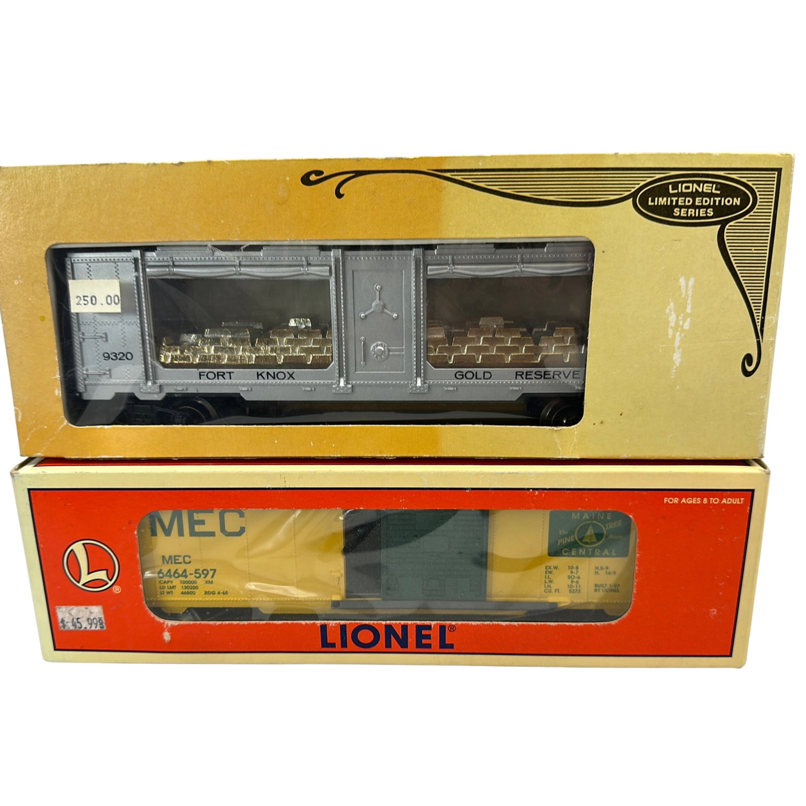 Lionel Fort Knox Gold 9320+Maine Central 29203 6464: Lionel Original Boxes Lot: Limited Edition Fort Knox Gold Reserve 9320 + Maine Central 29203 6464+