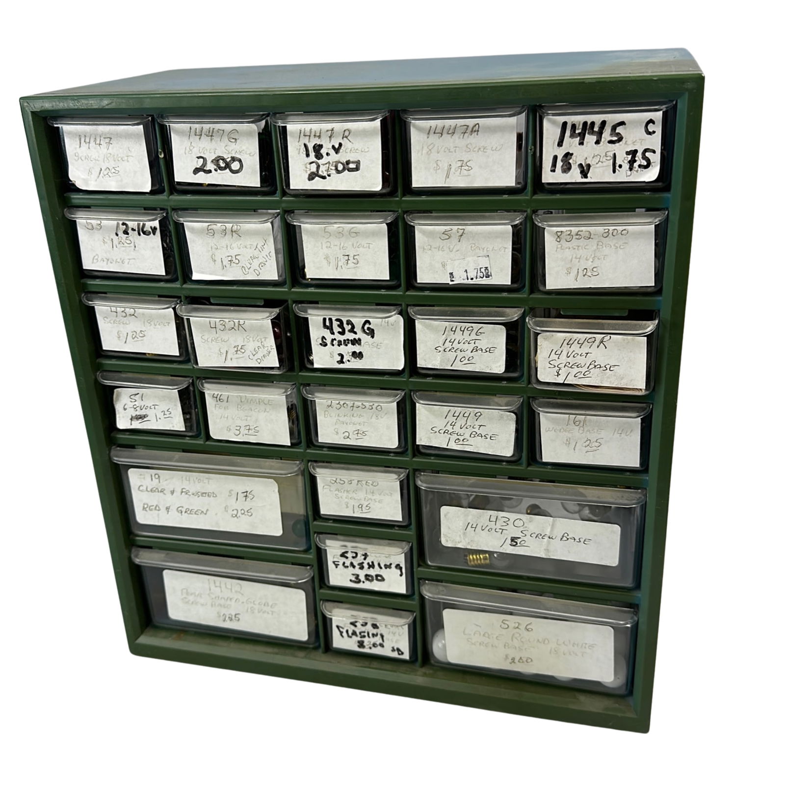 Misc Lot Mini Storage Organizer Bulbs Red Green Clear (1 of 6)