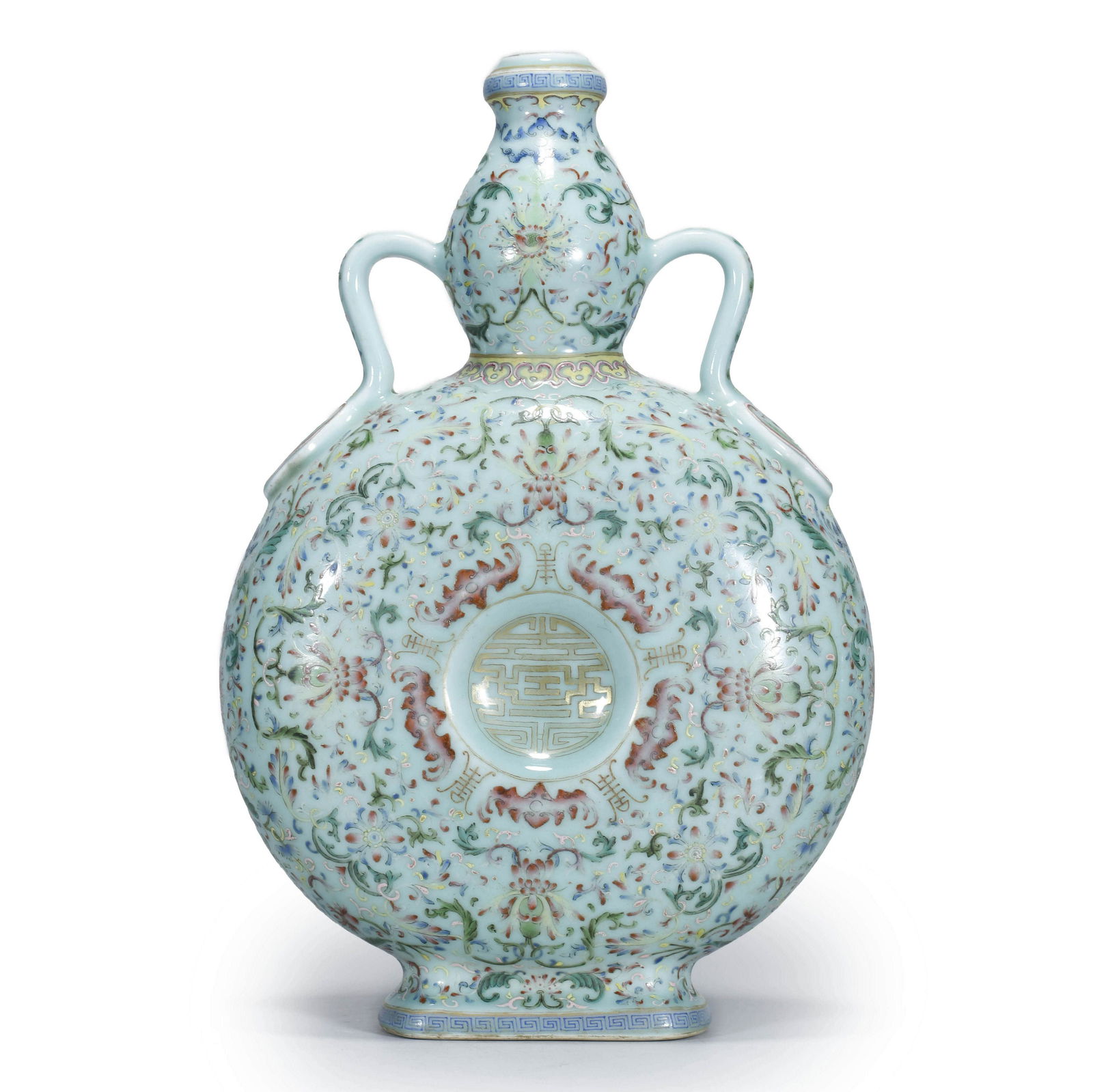 Turquoise Green Glaze Interlocking floral Moon Flask (1 of 9)