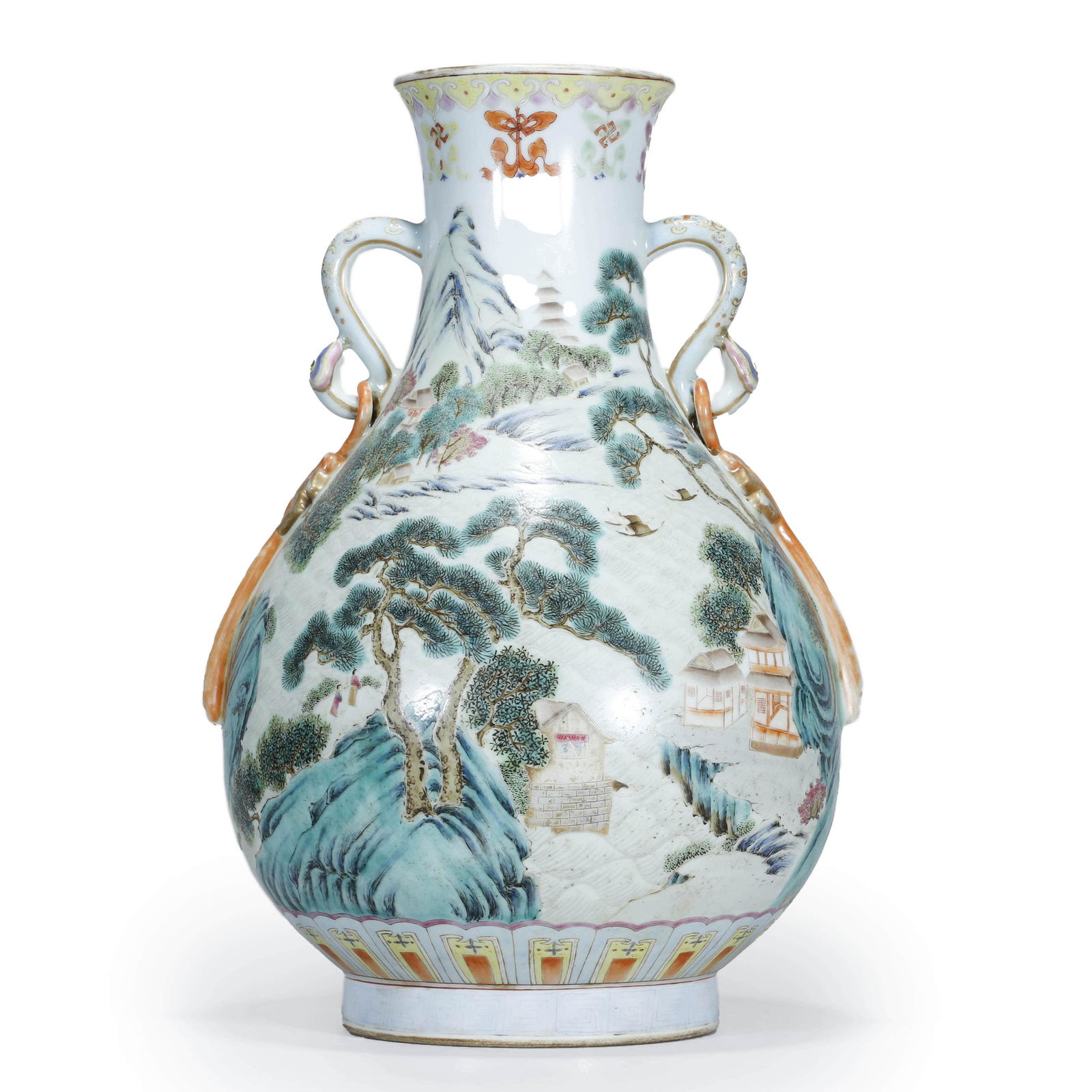 Famille Rose Landscape Ruyi-Eared Vase (1 of 11)