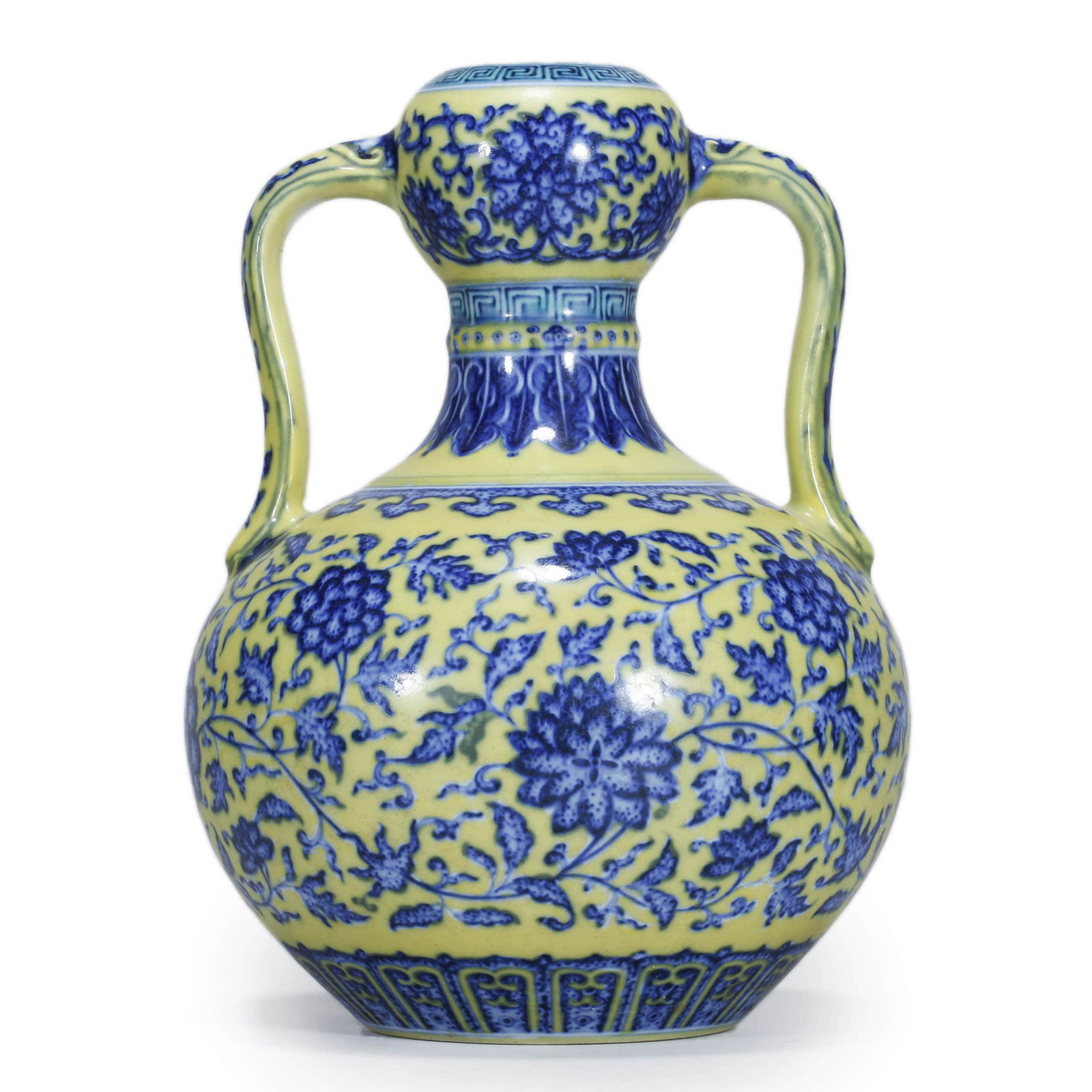 Yellow Ground Blue And White Lotus Interlocking Vase (1 of 9)