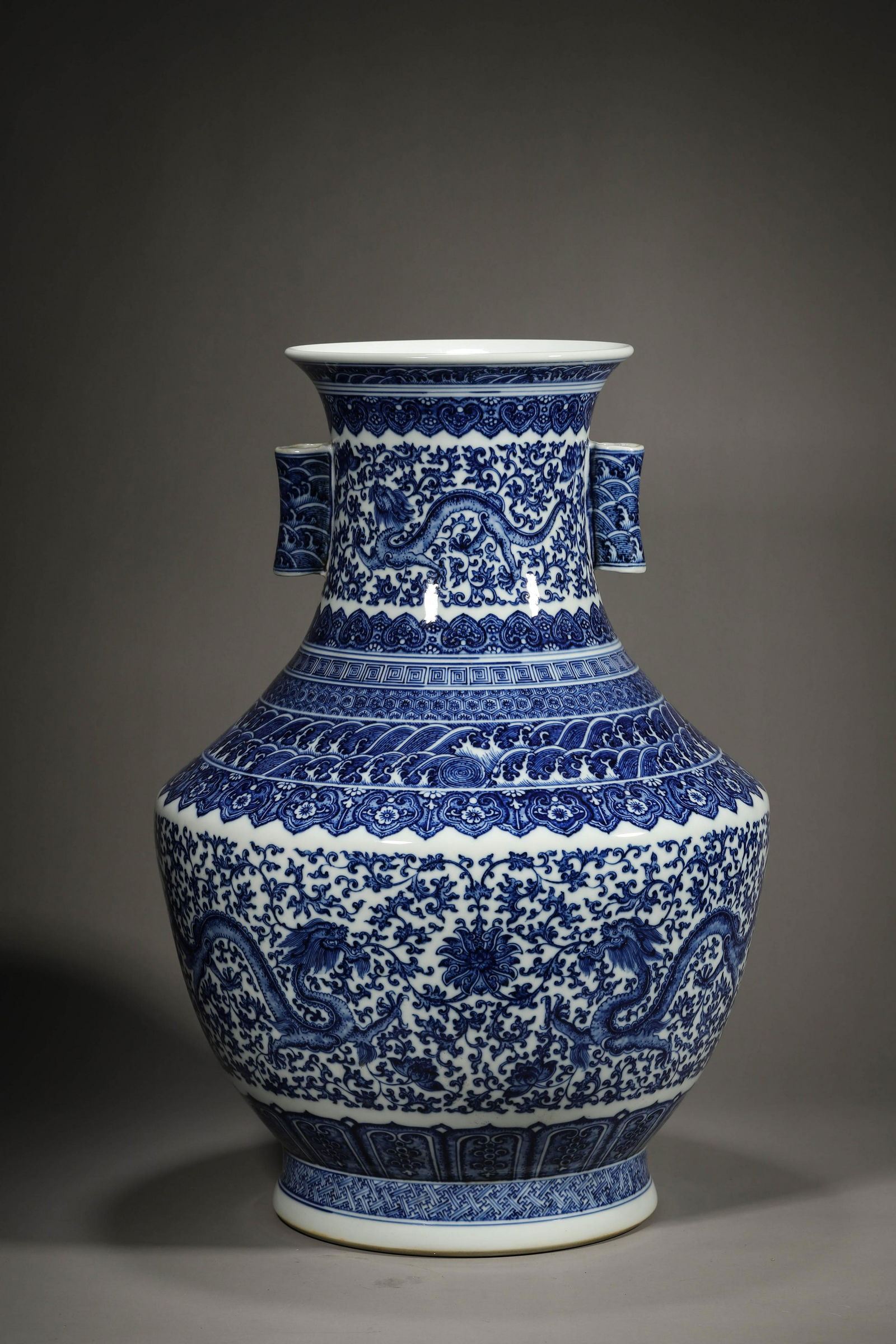 A Blue And White Dragon Double-Ears Vase, Qianlong Mark (1 of 11)