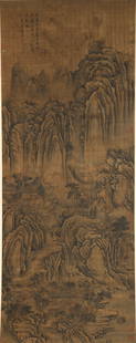 A Chinese Landscape Painting On Silk, Hanging Scroll,Tang Yin Mark: A Chinese Landscape Painting On Silk, Hanging Scroll,Tang Yin Mark L: 178cm, W: 67cm,