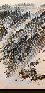 A Chinese Landscape and Figure Painting, Ink and Color on Paper, Hanging Scroll, Zhao Wangyun Mark: A Chinese Landscape and Figure Painting, Ink and Color on Paper, Hanging Scroll, Zhao Wangyun Mark 135x66cm