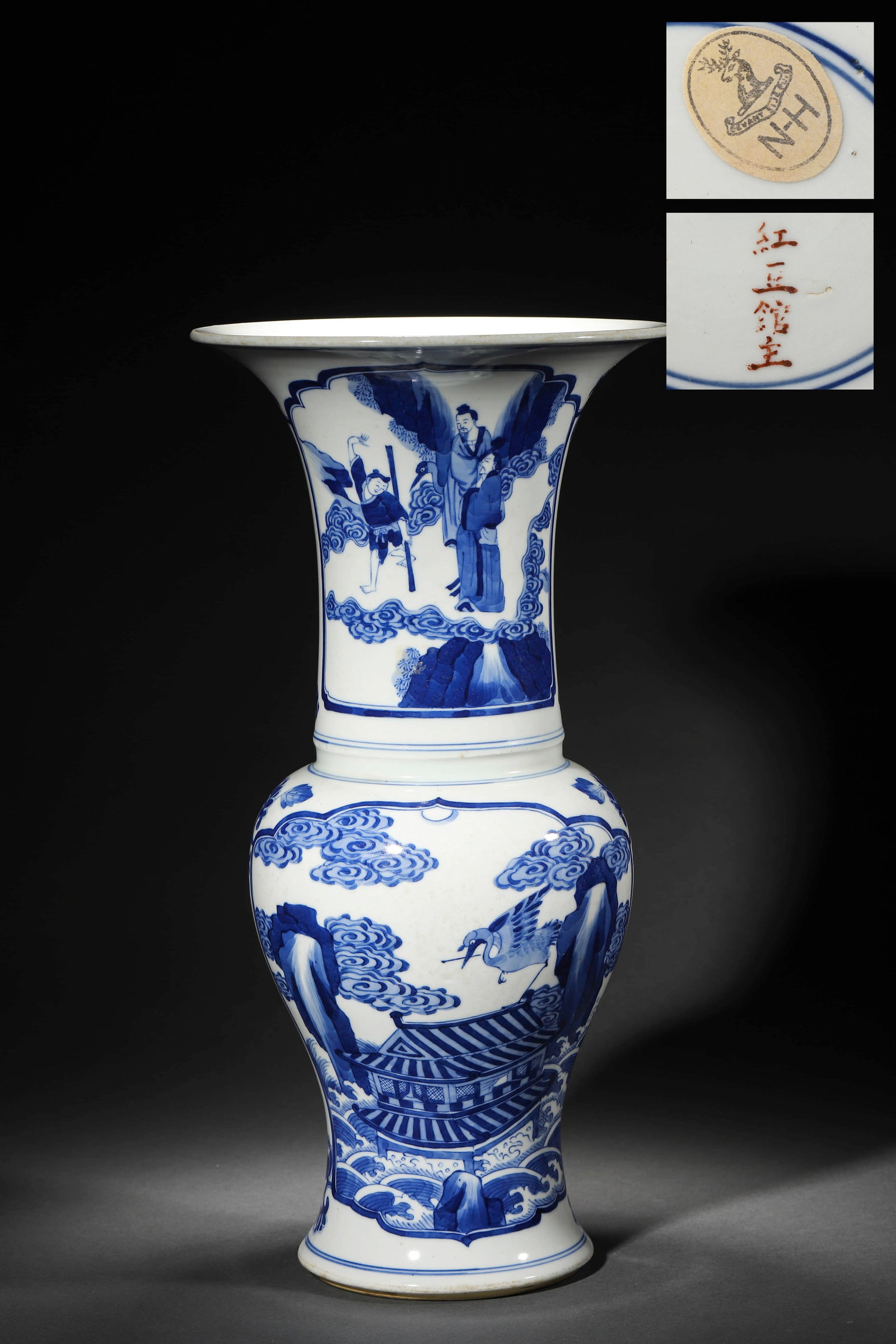 A Blue And White Figure Phoenix -Tail Vase: A Blue And White Figure Phoenix -Tail Vase Height: 18 3/4 in. (48cm) Condition: Any condition statement is given as a courtesy to a client, is only an opinion and should not be treated as a statement 