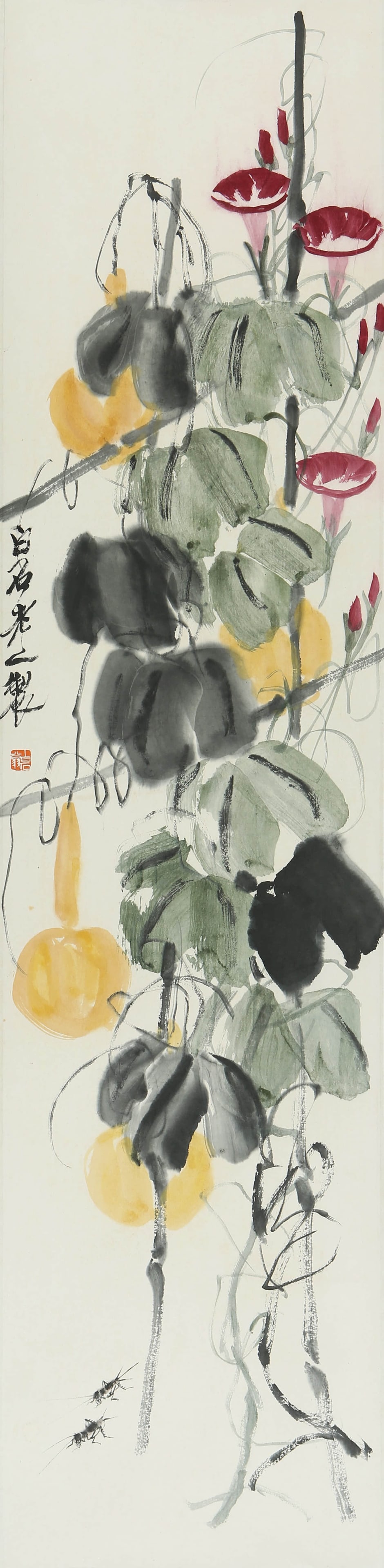 A CHINESE INSECT PAINTING ON PAPER, HANGING SCROLL, QI BAISHI MARK (1 of 6)