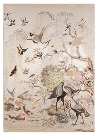 A CANTONESE EMBROIDERED FLOWERS AND BIRDS PANEL