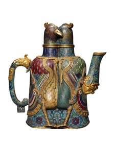 A CLOISONNé MANDARIN DUCKS EWER