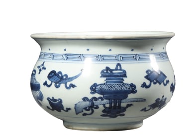 A BLUE AND WHITE INCENSE BURNER