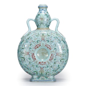A TURQUOISE GLAZE DOUBLE-GOURD MOONFLASK