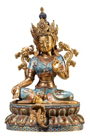 A CLOISONNé ENAMEL FIGURE OF SEATED TARA