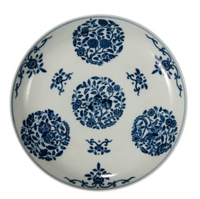 A BLUE AND WHITE FLOWERS DISH