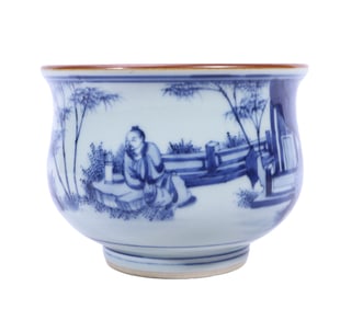 A BLUE AND WHITE FIGURES INCENSE BURNER