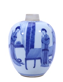 A BLUE AND WHITE FIGURE JAR