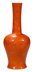A CORAL RED GILT-DECORATED BELL-SHAPED VASE