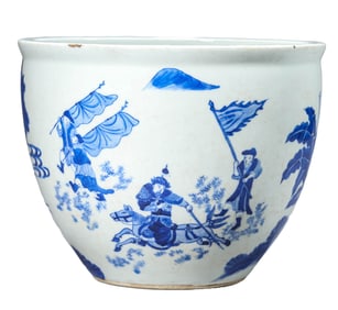 A BLUE AND WHITE LANDSCAPE AND FIGURES JAR