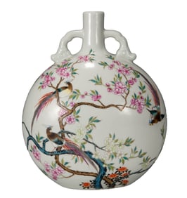 A FAMILLE ROSE BIRD AND FLOWER MOONFLASK
