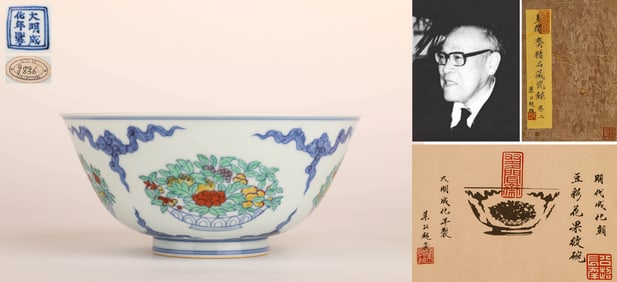 A DOUCAI FLOWERS AND FRUITS BOWL
