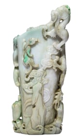 A JADE CHILONG BRUSH POT