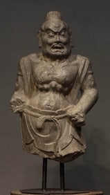 A GREEN STONE FIGURE OF SEATED IMMOVABLE WISDOM KING WITH LISHI