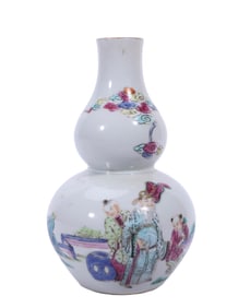 A FAMILLE ROSE FIGURES STORY GOURD VASE