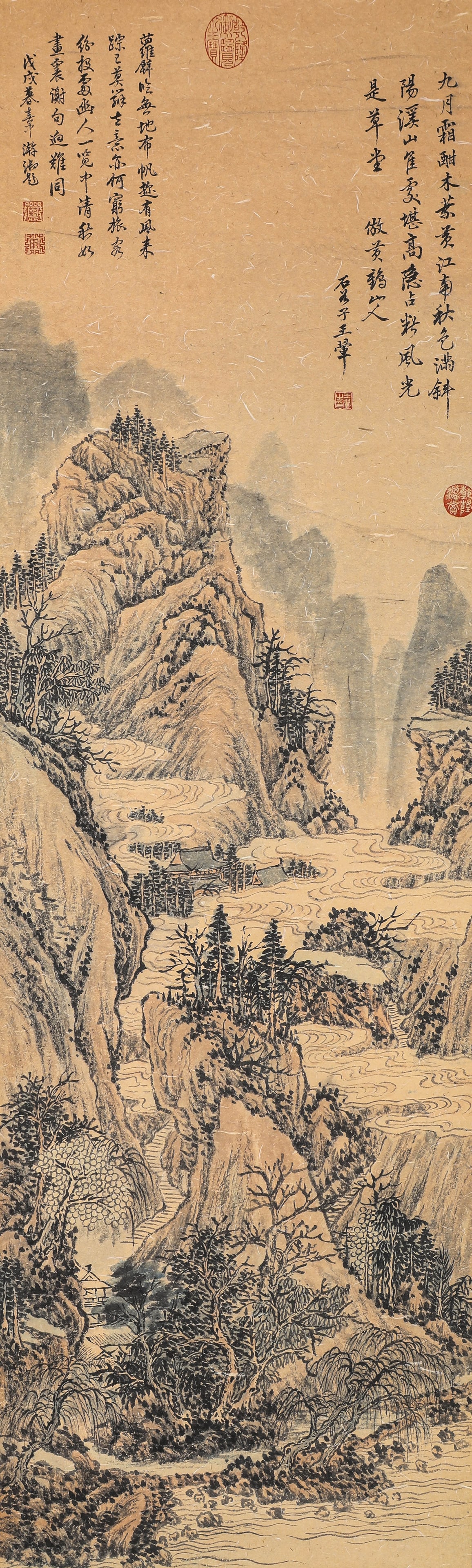 WANG HUI (1632–1717), ATTRIBUTED TO, LANDSCAPE: WANG HUI (1632–1717), ATTRIBUTED TO, LANDSCAPE Hanging scroll, ink and color on paper. Dimensions: Width 42 cm, Height 139 cm (16 9/16 × 54 5/8 in.). All measurements are approximate. Condition:Any