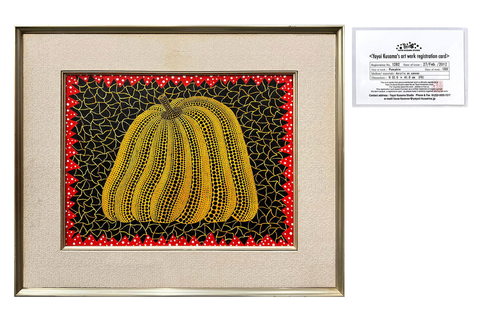 YAYOI KUSAMA (B. 1929), ATTRIBUTED TO, ACRYLIC ON CANVAS SIGNED (REVERSE). (1 of 5)