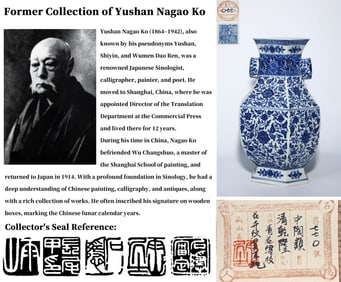 A BLUE AND WHITE 'FLORAL' HANDLED VASE, ZUN