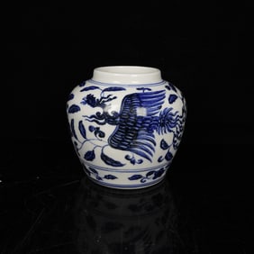 A BLUE AND WHITE 'PHOENIX AND FLOWER' JAR