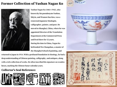 A IRON-RED BLUE AND WHITE 'DRAGON' STEM-BOWL