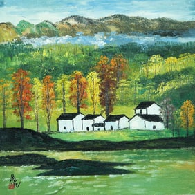 ATTRIBUTED TO LIN FENGMIAN (1900-1991), AUTUMNAL FOREST AND MOUNTAIN VILLAGE