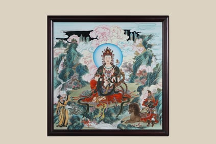 A 'BODHISATTVA' PORCELAIN PANEL PAINTING