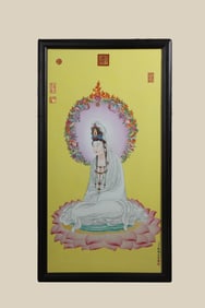 A 'GUANYIN' PORCELAIN PANEL PAINTING