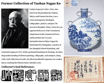 A BLUE AND WHITE 'LANDSCAPE AND PAVILION' HANDLED MOONFLASK