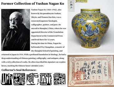 A YELLOW-GROUND BLUE AND WHITE 'FIGURAL' JAR