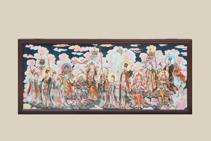 A 'IMMORTAL ASSEMBLY' PORCELAIN PANEL PAINTING
